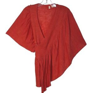 Moth Anthropologie Red Draped Asymmetrical Flutter Sleeve Wrap Top Boho Chic S/M